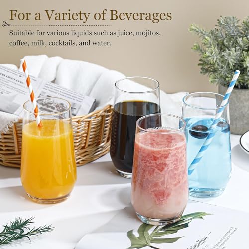 Drinking Glasses Set of 6, 16.4oz Highball Glasses, Crystal Clear Tall Water Glasses, Glass Cups for Cocktail, Juice, Iced Tea, Mojito and Smoothies, Clear Glassware Set, Gifts - size: Tall -16 oz