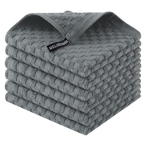 Homaxy 100% Cotton Terry Dish Cloths, 12"x12", 6-Pack, Dark Grey | Ultra Soft Absorbent Dish Towels with Hanging Loop, Pineapple Grid Designed - color: Dark Grey, size: 12 x 12 - 6 Pack