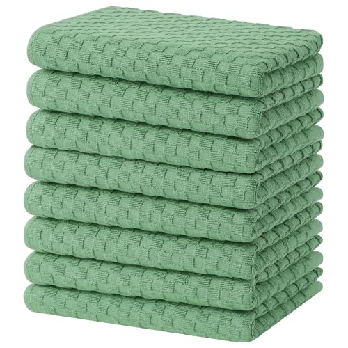Homaxy 100% Cotton Terry Kitchen Towels(15" x 25", 8 Pack), Grass Green | Soft and Super Absorbent Dish Towels, 380 GSM Reusable Tea Towel with Hanging Loop, Pineapple Grid Designed - color: Grass Green, size: 15 x 25 - 8 Pack