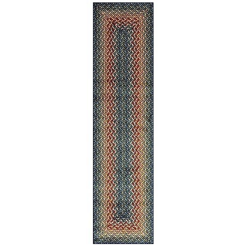 Maples Rugs Marion Bohemian Braided-Style Print Runner Rug – Made in USA – Washable, Non-Slip Indoor Runner for Hallway, Kitchen, and Laundry Room, 2' x 8', Multi-Color - color: Multi Color, size: 2' x 8' (Oblong)