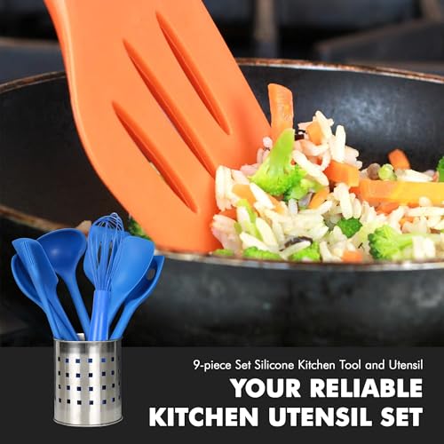 Chef Craft 9 Piece Silicone Kitchen Tool and Utensil Set, Blue - color: Blue, size: 9 Piece Set