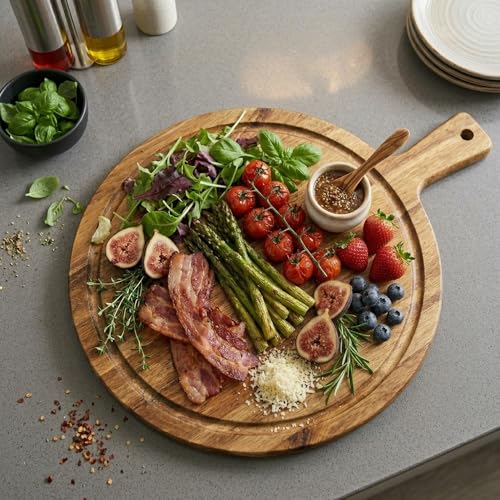 20 Pack Bulk Round Acacia Wood Cutting Boards with Handles, 15.7 Inch - size: 20Pcs