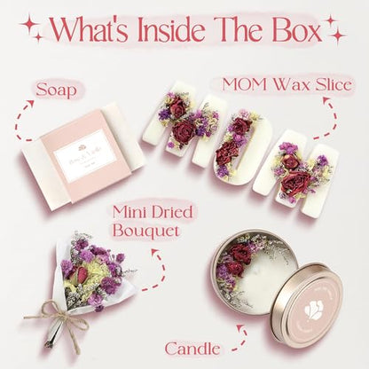 Mother's Day & Birthday Basket for Mom – Luxury Gift Box | With Candle, Ready to Gift, Floral Keepsake, From Daughter or Son