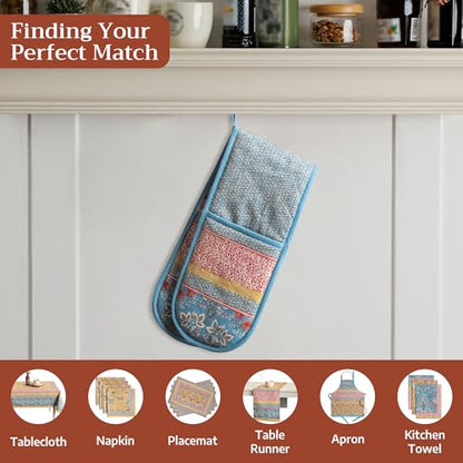 Maison d' Hermine Double Oven Mitts 100% Cotton Double Oven Glove (7"x35") | Heat Resistant BBQ Cooking Gloves with Loop Baking Grilling Kitchen Hotel Home Farmhouse Spring Summer - Marquise - color: 001 - Marquise, size: 7" x 35" (Double Oven Mitt)