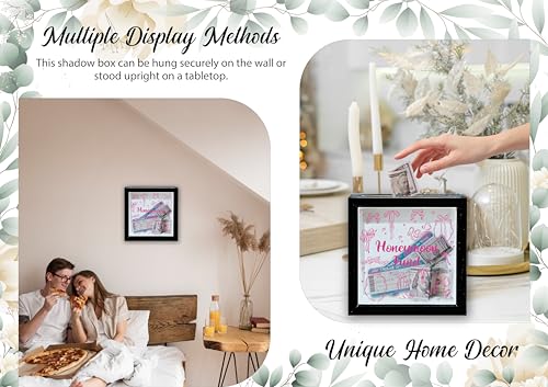 Honeymoon Fund Box, 8×8 Wedding Shadow Box Frame with Slot, Pink Bows Wedding Money Saving Decoration for Reception Bridal Shower, Travel Fund Memory Keepsake Gift for Newlyweds -A02 - size: 8×8 pink bows