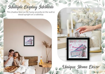 Honeymoon Fund Box, 8×8 Wedding Shadow Box Frame with Slot, Pink Bows Wedding Money Saving Decoration for Reception Bridal Shower, Travel Fund Memory Keepsake Gift for Newlyweds -A02 - size: 8×8 pink bows