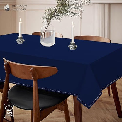 Indigo Blue 100% Cotton Tablecloth, Table Cover 52x70 Inch, Fits 4-6 Seats, Soft, Durable, Washable, Wrinkle Resistant, Rectangle Table Cloth for Dining, Birthdays, Summer Gatherings - color: Indigo Blue, size: 70" x 52" (Rectangular)