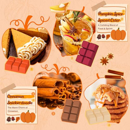 Salubrito Fall Scented Wax Melts, Strong Scented Soy Wax Cubes/Tarts Variety Set- Pumpkin Spice, Cinnamon, Spiced Cider, Snickerdoodle, Balsam Pine, Candy Corn, Fall Harvest, Apple Pie, 8x2.5oz - color: Gold