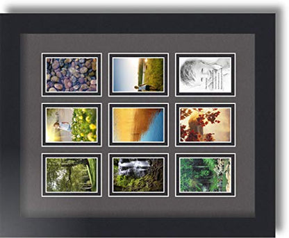 ArtToFrames Collage Photo Frame Double Mat with 9-2x3 Openings with Satin Black Frame and Charcoal mat. - color: Charcoal, size: 9 - 2x3