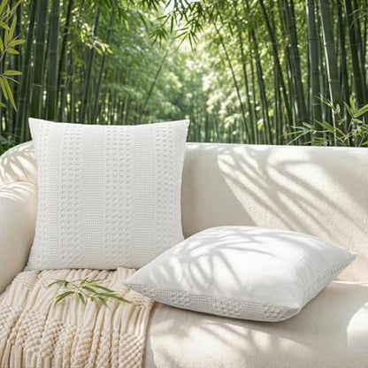 a moment 2 Pack Bamboo Fiber Pillow Covers - Waffle Weave, Ultra Soft & Breathable, Skin-Friendly Cotton Throw Pillow for Couch, Sofa, Bedroom Living Room 20x20 Inch White - color: White, size: 20" x 20" (Pack of 2)