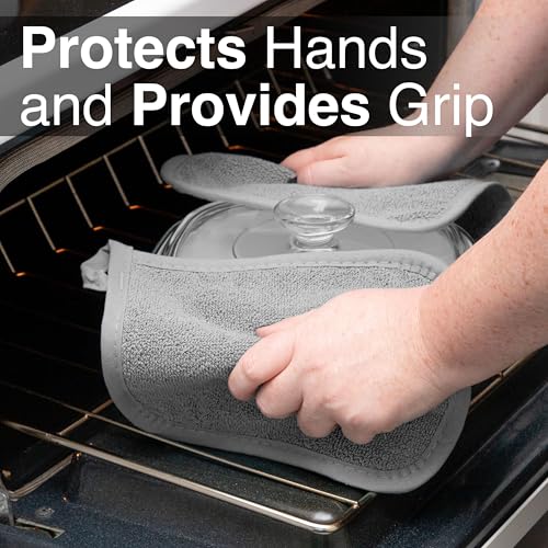 RITZ Terry Potholder & Hot Pad: Unparalleled Heat Resistant, Durable 100% Cotton – Ergonomically Designed for Optimal Grip – Easy-Care Machine Washable – 2-Pack, Titanium - color: Titanium Grey, size: 2-Pack
