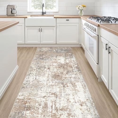 LOONGRUG Runner Rug 2x8 Washable Non-Slip Kitchen Neutral Modern Rug | Abstract Soft Stain Resistant Indoor Accent Throw Carpet for Hallway Bathroom Laundry Room Entryway Bedroom - color: Abstract Grey Brown, size: 2' x 8' (Runner)