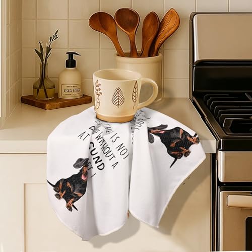 Funny Dachshund Dish Towels Set of 2-16x24 Inch Cute Wiener Dog Kitchen Towels, Gifts for Dachshund Lovers Women, Housewarming Present - color: Dachshund