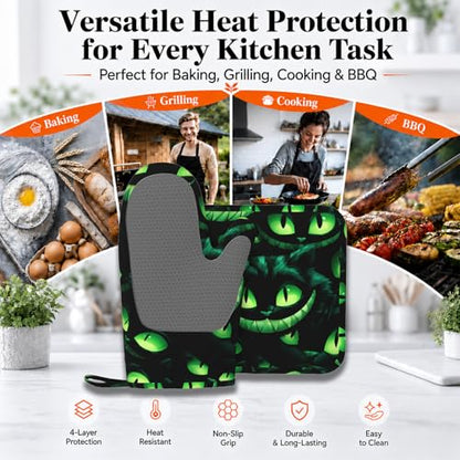 Halloween Ghost Face Heat-Resistant Oven Mitts and Pot Holder Smile Face Kitchen Non-Slip Silicone Cooking Microwave Gloves for BBQ Baking Grilling - color: Halloween Ghost Face