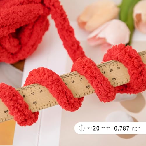 Franel Red Chunky Chenille Yarn for Hand Knitting Blanket (8 Pack, Total 64oz) - Shed-Resistant Fluffy Jumbo Yarn for Crocheting, Super Bulky Big Yarn for DIY Throw, Pre-Wound & Tangle-Free - color: 05