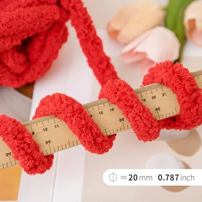 Franel Red Chunky Chenille Yarn for Hand Knitting Blanket (8 Pack, Total 64oz) - Shed-Resistant Fluffy Jumbo Yarn for Crocheting, Super Bulky Big Yarn for DIY Throw, Pre-Wound & Tangle-Free - color: 05