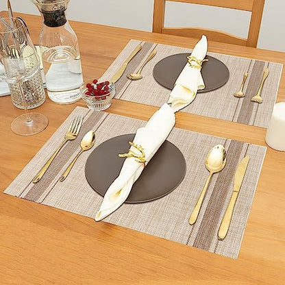 WUBAYI Placemats, Set of 6 Table Mats Heat Resistant Stain Resistant Non-Slip Woven Vinyl Insulation Placemats, Washable Durable Elegant Table Mats for Kitchen Dinning Restaurant(Beige Coffee) - color: Beige Coffee