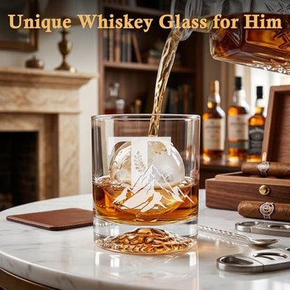 Personalized Whiskey Glass Gift Set for Men – Monogrammed Initial Rocks Glass with Slate Coaster, Wooden Box & Whiskey Stones, Birthday Father's Day for Him Dad Husband (T) - style: T