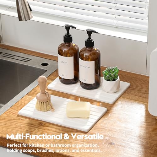 2PCS Water Absorbing Stone Drying Tray Mat for Bathroom Sink & Kitchen Counter Organizer, Quick Dry Dish Soap Dispenser Sponge Holder, Vanity Sink Caddy, Drink Bar Coaster, White - 10"*6" - color: 2pack-10"x 6" - White
