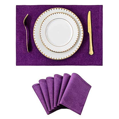 Home Brilliant Placemats Set of 6 Heat Resistant Dining Table Place Mats for Kitchen Table, 13 x 19 inches, Purple - color: Purple, size: Placemats 13" x 19", Set of 6