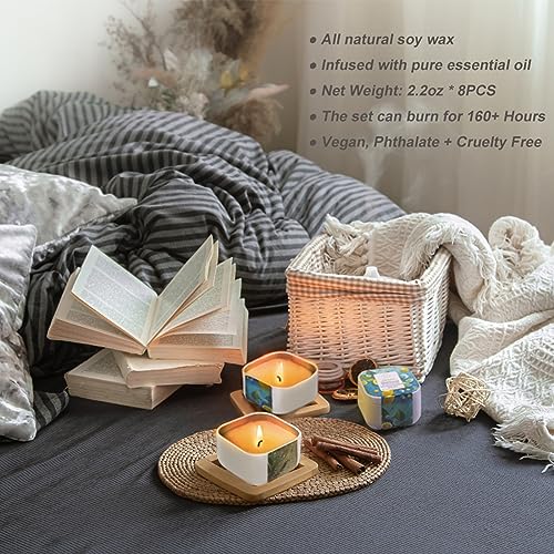 Premium 8-Pack Organic Aromatherapy Candles, Hand-Poured Soy Wax Jars, Natural Fragrance for Home Décor, Housewarming, Birthdays, and Relaxing Evenings
