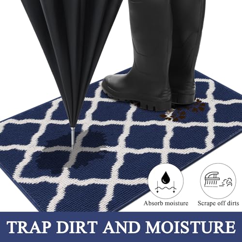 SHACOS Kitchen Runner Rugs 2x6 ft Washable Rug Runner Dirt Trapping Non Slip Rubber Backing Hallway Entryway Runners Laundry Room Floor Carpet Mats, Navy Blue - color: Navy Blue, size: 2' x 6'