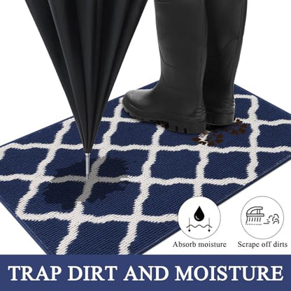 SHACOS Kitchen Runner Rugs 2x6 ft Washable Rug Runner Dirt Trapping Non Slip Rubber Backing Hallway Entryway Runners Laundry Room Floor Carpet Mats, Navy Blue - color: Navy Blue, size: 2' x 6'