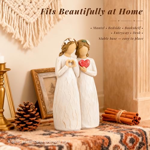 Sister Figurine with Heart, Two Sisters Resin Sculpture as Gift for Sister - style: Standing Heart