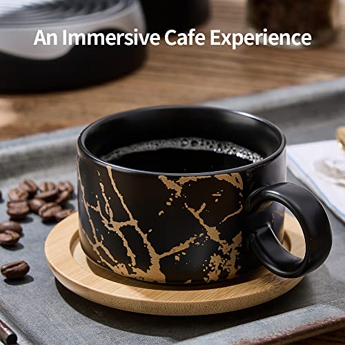 LUKA Porcelain Espresso Cup with Metal Stand, 6 Ounce Stackable Ceramic Demitasse Espresso Mugs Cappuccino Cups Set for Latte,Coffee,Cafe Mocha,Tea(Set of 4) - color: Black & White Marbling