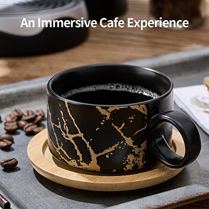 LUKA Porcelain Espresso Cup with Metal Stand, 6 Ounce Stackable Ceramic Demitasse Espresso Mugs Cappuccino Cups Set for Latte,Coffee,Cafe Mocha,Tea(Set of 4) - color: Black & White Marbling