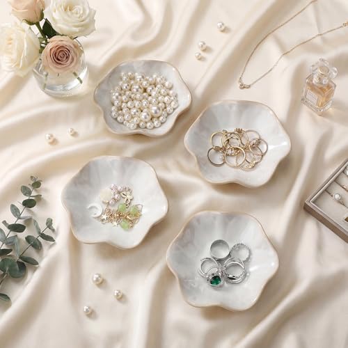 4 Pack Small Jewelry Dish Ceramic Trinket Holder Tray for Rings Earrings Key Bowl Women Mother's Day Wedding Gift(White) - color: White, style: Ceramic