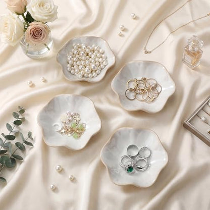4 Pack Small Jewelry Dish Ceramic Trinket Holder Tray for Rings Earrings Key Bowl Women Mother's Day Wedding Gift(White) - color: White, style: Ceramic
