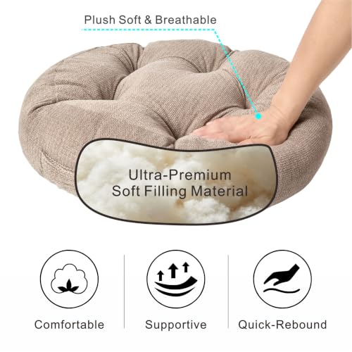 Floor Pillow Cushion with Handle for Adults Women Men | Large Meditation & Sitting Cushion Pillow for Tatami, Living Room, Yoga (1, Brown, Round, 22" x 22" x 6") - color: Brown, Round