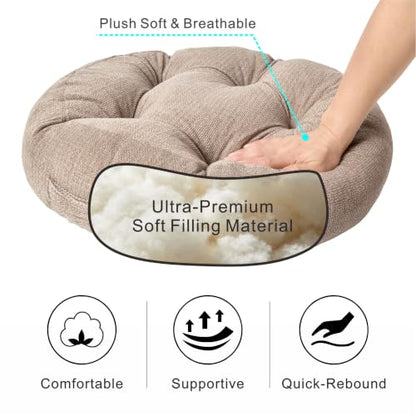 Floor Pillow Cushion with Handle for Adults Women Men | Large Meditation & Sitting Cushion Pillow for Tatami, Living Room, Yoga (1, Brown, Round, 22" x 22" x 6") - color: Brown, Round