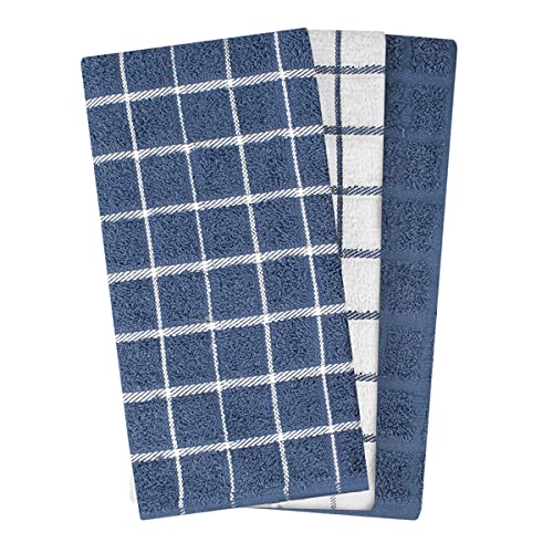 Ritz Premium 100% Cotton Terry Check Kitchen Dish Towels - Highly Absorbent, Super Soft, Long-Lasting, 25"x15", 3-Pack, Federal Blue - color: Federal Blue, size: 3-Pack - Kitchen Towel
