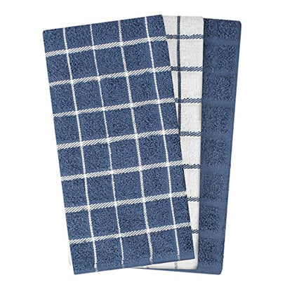 Ritz Premium 100% Cotton Terry Check Kitchen Dish Towels - Highly Absorbent, Super Soft, Long-Lasting, 25"x15", 3-Pack, Federal Blue - color: Federal Blue, size: 3-Pack - Kitchen Towel