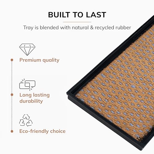 Anji Mountain AMB0BT2F-007 Black Rubber Boot/Shoe Tray with Coir, Fits 2 Pair (24.5" Wide), Tan & Blue Insert - color: Tan and Blue Insert, size: 24" x 14" x 1.5"
