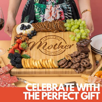 Birthday Gifts for Mom from Daughter Son Kids | Happy Birthday Mom Gift Ideas | Best Kitchen Present for Mother | Cheese Board Charcuterie Set with 4 Knives - style: Mother