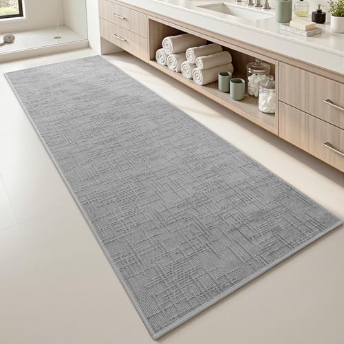 AMOAMI Bath Mat Non Slip Super Absorbent Quick Dry Bath Mats for Bathroom Floor Rubber Backing Washable Bathroom Rugs Modern Woven Jacquard Mat, Beside Tub Bath Rugs, 2' x 5', LightGrey - color: Lightgrey, size: 2' x 5'