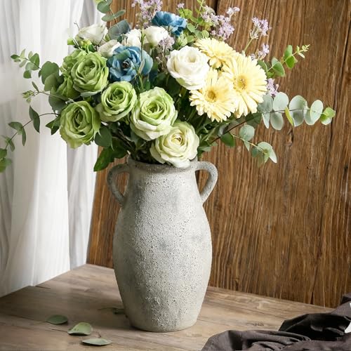 Ceramic Rustic Vase with Handle, 11.3 Inch Tall Farmhouse Vase | Vintage Terracotta Vase with 2 Handles Adds Rustic Charm to Living Room, Entryway, Table Centerpieces and Home Decor - color: 102-3-11.3in