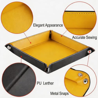Valet Tray Desktop Storage Organizer – Vegan Leather Catchall Tray Bedside Vanity Tray Nightstand Caddy Holder for Remote Controller, Watch, Keys, Phone, Wallet, Coin, Jewelry, Yellow - color: Yellow