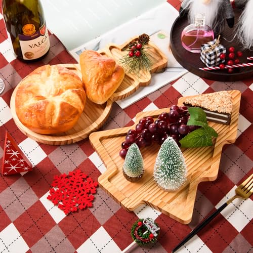 AWIZOM 2 Pcs Christmas Wooden Serving Platters Christmas Tree and Snowman Charcuterie Boards Xmas Wood Trays Decorative Wooden Snack Cheese Dish Plate for Winter Holiday Housewarming Present