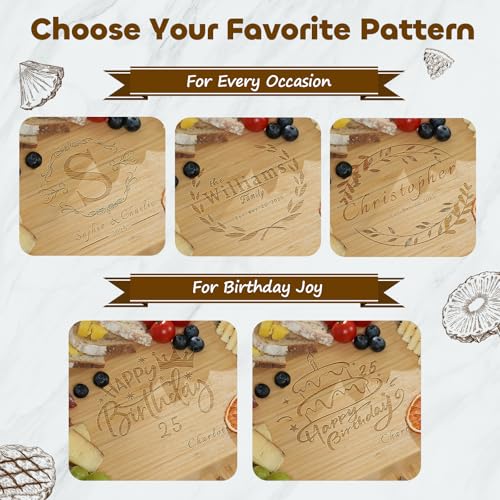Personalized Charcuterie Board Set, Ideal Gift for Wedding, Housewarming, Holiday & Birthday, Natural Bamboo Cheese Board with Round Tray & Complete Knife Set