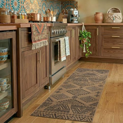 jinchan 2x5 Faux Jute Runner Rug Washable Boho Hallway Rug Natural Charcoal | Southwestern Geometric, Non-Slip Low Pile, Indoor Outdoor, High-Traffic, Kitchen, Bathroom, Laundry, Porch, Balcony, Entryway - color: Natural Charcoal, size: 2' x 5' (Rectangul