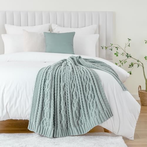 Battilo Sage Green Throw Blanket for Couch, 51"x67", Textured Knit Blanket - color: Sage Green