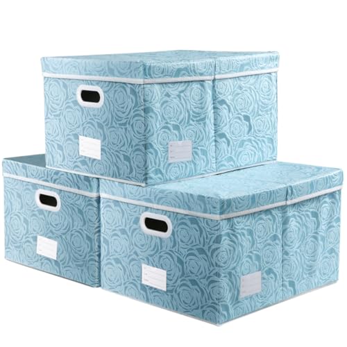 Extra Large Collapsible Storage Cubes with Lids Fabric Decorative Storage Bins Boxes Organizer Baskets with Cover Handles for Bedroom Closet Living Room 19.6x15.7x11.8 Inch 3 Pack - color: Blue, size: X Large(3-Pack)