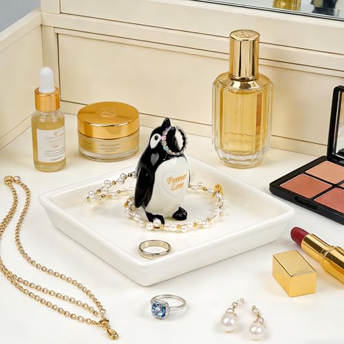 PUDDING CABIN Penguin Gifts for Women, Ring Holder Jewelry Tray, Penguin Figurine Forever Lover Anniversary Wedding Birthday Mothers Day Gifts for Girlfriend Wife Fiancée Daughter Mom - style: Penguin
