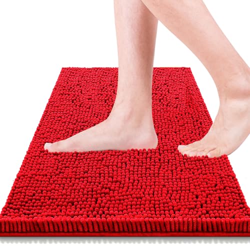 Bathroom Rugs 23x15,Super Absorbent Soft,Thick,Machine Washable Chenille Bath Mat,Non Slip Toilet Floor Rug,Bath Mats for Bathroom Floor, Home Decor Accessories,Red - color: Red, size: 1'3" x 1'11" (15"x23" bathroom rugs)