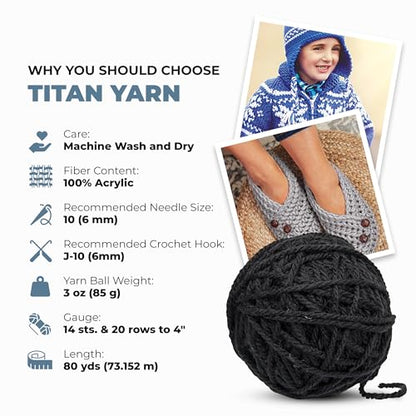 Mary Maxim Titan Bulky Yarn, Weight 5 Acrylic, Chunky Yarn for Crocheting and Knitting, Ideal for Thick, Soft Blankets, Throws, and Graph Style Sweaters, 80 Yards - Black - 1 Skein - color: Black