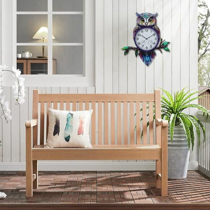 Large Outdoor Clock with Thermometer & Humidity | Owl Outdoor Wall Clock, Silent No-Ticking, Outside Clock for Patio, Living Room, Kitchen - style: Owl-Blue